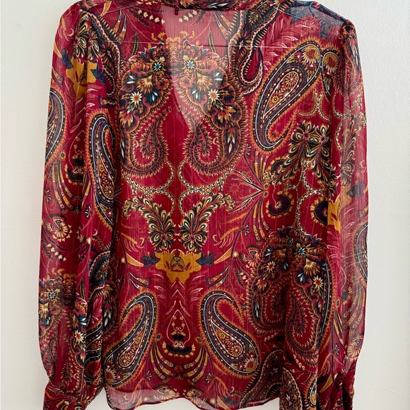 NAF NAF Burgundy Paisley Tie-Neck Blouse - Picture 2 of 2